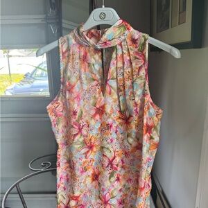 Floral Sleeveless Top - Pink and Cream